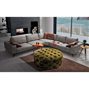 Yuvarlak Chester Model Kapitoneli Oval Orta Puf- Modern Puf Altın Sarısı