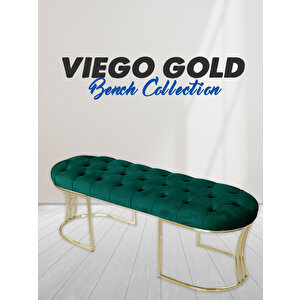 Viego Gold Puf - Lüks Metal Gold Ayak, Chester Model Yatak Ucu Bench Puf Yeşil