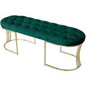 Viego Gold Puf - Lüks Metal Gold Ayak, Chester Model Yatak Ucu Bench Puf Yeşil