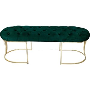 Viego Gold Puf - Lüks Metal Gold Ayak, Chester Model Yatak Ucu Bench Puf Yeşil