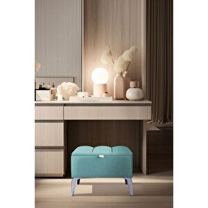 Vetra Silver Mini Royal Sandıklı Puf, Dekoratif Bench Puf Turkuaz 256271