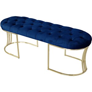 Viego Gold Puf - Lüks Metal Gold Ayak, Chester Model Yatak Ucu Bench Puf Mavi