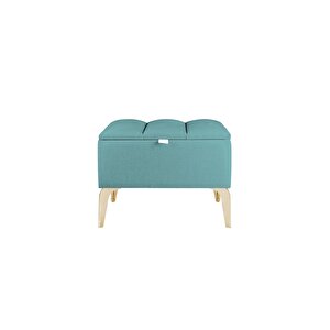 Vetra Silver Mini Royal Sandıklı Puf, Dekoratif Bench Puf Turkuaz