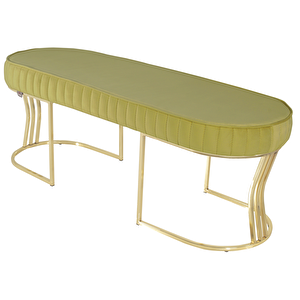 Viego Gold Striped Bench Lüks Metal Gold Ayak, Chester Model Yatak Ucu Puf Hardal