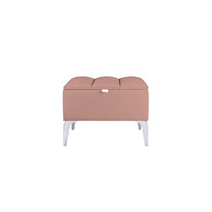 Vetra Silver Mini Royal Sandıklı Puf, Dekoratif Bench Puf Pudra Pembe