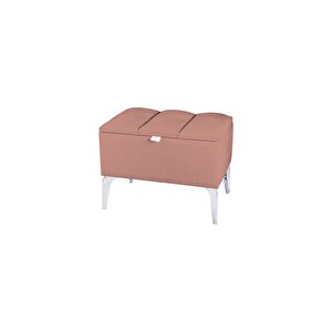 Vetra Silver Mini Royal Sandıklı Puf, Dekoratif Bench Puf Pudra Pembe