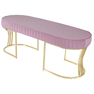 Viego Gold Striped Bench Lüks Metal Gold Ayak, Chester Model Yatak Ucu Puf Pembe