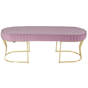 Viego Gold Striped Bench Lüks Metal Gold Ayak, Chester Model Yatak Ucu Puf Pembe