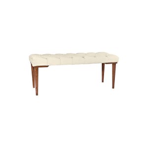 Classic Retro Gürgen Ayak Chester Model Kapitoneli Puf Bench - Ceviz Ayak Beyaz