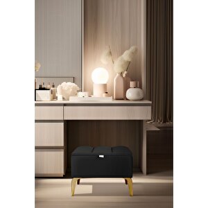 Vetra Silver Mini Royal Sandıklı Puf, Dekoratif Bench Puf Siyah