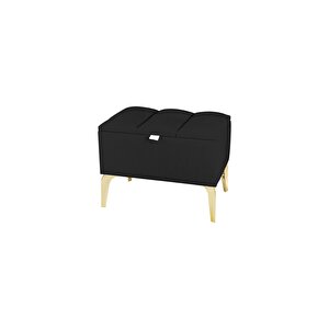 Vetra Silver Mini Royal Sandıklı Puf, Dekoratif Bench Puf Siyah