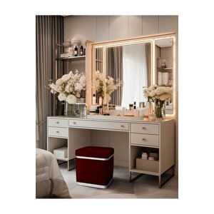 Zengo Silver Twin Line Kare Puf ,dekoratif Makyaj Masası Pufu Bordo