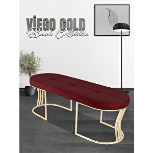 Viego Gold Exclusive Bench Lüks Metal Gold Ayak, Chester Model Yatak Ucu Puf Bordo