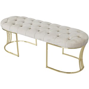 Viego Gold Puf - Lüks Metal Gold Ayak, Chester Model Yatak Ucu Bench Puf Krem