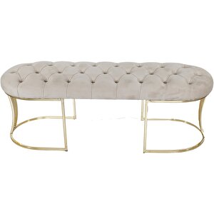 Viego Gold Puf - Lüks Metal Gold Ayak, Chester Model Yatak Ucu Bench Puf Krem