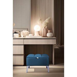 Vetra Silver Mini Royal Sandıklı Puf, Dekoratif Bench Puf Mavi