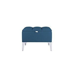 Vetra Silver Mini Royal Sandıklı Puf, Dekoratif Bench Puf Mavi