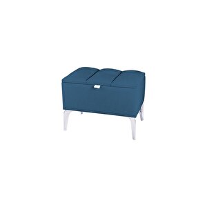 Vetra Silver Mini Royal Sandıklı Puf, Dekoratif Bench Puf Mavi
