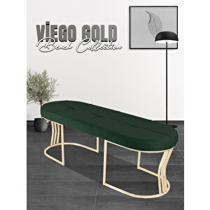Viego Gold Exclusive Bench Lüks Metal Gold Ayak, Chester Model Yatak Ucu Puf Yeşil