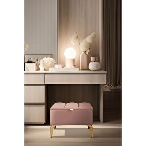 Vetra Silver Mini Royal Sandıklı Puf, Dekoratif Bench Puf Pudra