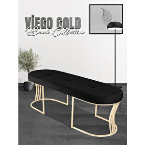 Viego Gold Exclusive Bench Lüks Metal Gold Ayak, Chester Model Yatak Ucu Puf Siyah