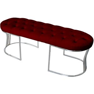 Viego Silver Puf Lüks Metal Gümüş Ayak, Chester Model Yatak Ucu Bench Bordo