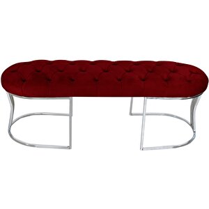 Viego Silver Puf Lüks Metal Gümüş Ayak, Chester Model Yatak Ucu Bench Bordo