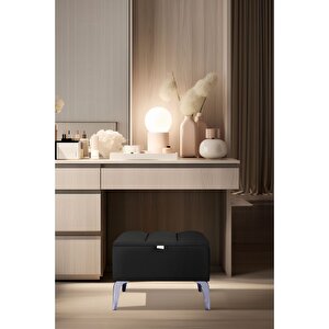 Vetra Silver Mini Royal Sandıklı Puf, Dekoratif Bench Puf Siyah 2