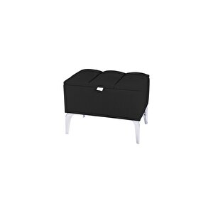 Vetra Silver Mini Royal Sandıklı Puf, Dekoratif Bench Puf Siyah 2
