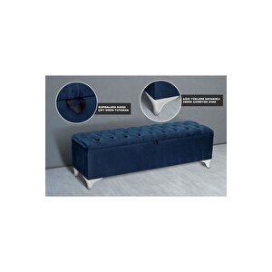Vetra Chester Model Mavi Sandıklı Puf - Kapitoneli Model 140cm Sandıklı Bank Mavi