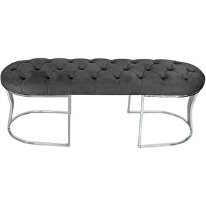 Viego Silver Puf Lüks Metal Gümüş Ayak, Chester Model Yatak Ucu Bench Gri