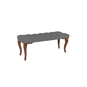 Classic Torna Gürgen Ahşap Ayak Chester Model Kapitoneli Puf Bench - Ceviz Ayak Gri 04