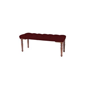 Classic Torna Gürgen Ahşap Ayak Chester Model Kapitoneli Puf Bench - Ceviz Ayak Bordo
