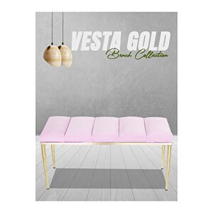 Vesta Gold Bench Luxery Metal Ayaklı Puf Pembe