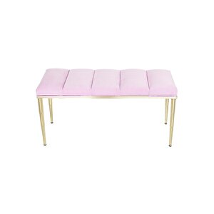 Vesta Gold Bench Luxery Metal Ayaklı Puf Pembe