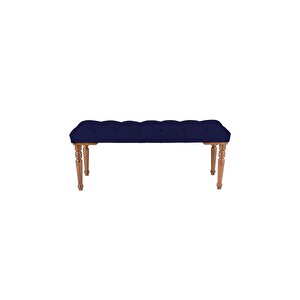 Classic Torna Gürgen Ahşap Ayak Chester Model Kapitoneli Puf Bench - Ceviz Ayak Lacivert