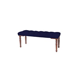 Classic Torna Gürgen Ahşap Ayak Chester Model Kapitoneli Puf Bench - Ceviz Ayak Lacivert