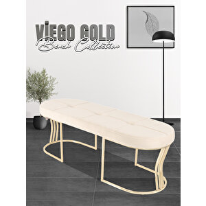 Viego Gold Exclusive Bench Lüks Metal Gold Ayak, Chester Model Yatak Ucu Puf Krem