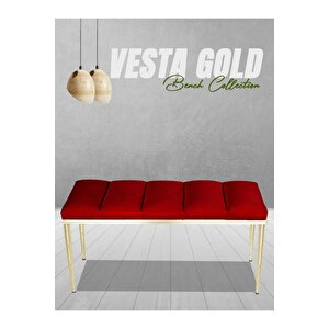 Vesta Gold Bench Luxery Metal Ayaklı Puf Bordo