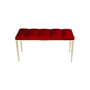 Vesta Gold Bench Luxery Metal Ayaklı Puf Bordo