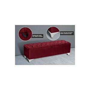 Vetra Chester Model Bordo Sandıklı Puf - Kapitoneli Model 140cm Sandıklı Bank Bordo