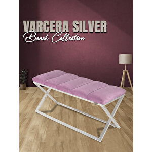 Varcera Silver Sliced Bench Çapraz Metal Ayaklı Dilimli Model Puf Pembe