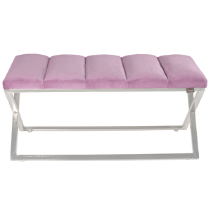 Varcera Silver Sliced Bench Çapraz Metal Ayaklı Dilimli Model Puf Pembe