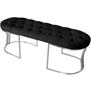 Viego Silver Puf Lüks Metal Gümüş Ayak, Chester Model Yatak Ucu Bench Siyah
