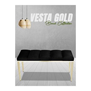 Vesta Gold Bench Luxery Metal Ayaklı Puf Siyah