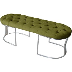 Viego Silver Puf Lüks Metal Gümüş Ayak, Chester Model Yatak Ucu Bench Hardal Sarısı