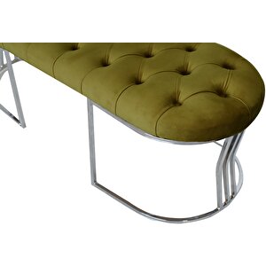 Viego Silver Puf Lüks Metal Gümüş Ayak, Chester Model Yatak Ucu Bench