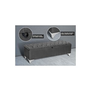 Vetra Chester Model Gri Sandıklı Puf - Kapitoneli Model 140cm Sandıklı Bank Gri