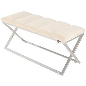 Varcera Silver Sliced Bench Çapraz Metal Ayaklı Dilimli Model Puf Beyaz