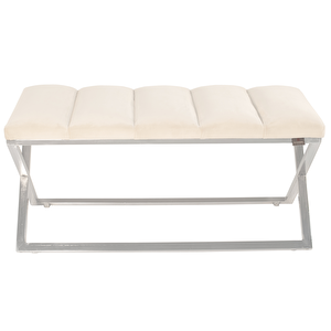 Varcera Silver Sliced Bench Çapraz Metal Ayaklı Dilimli Model Puf Beyaz